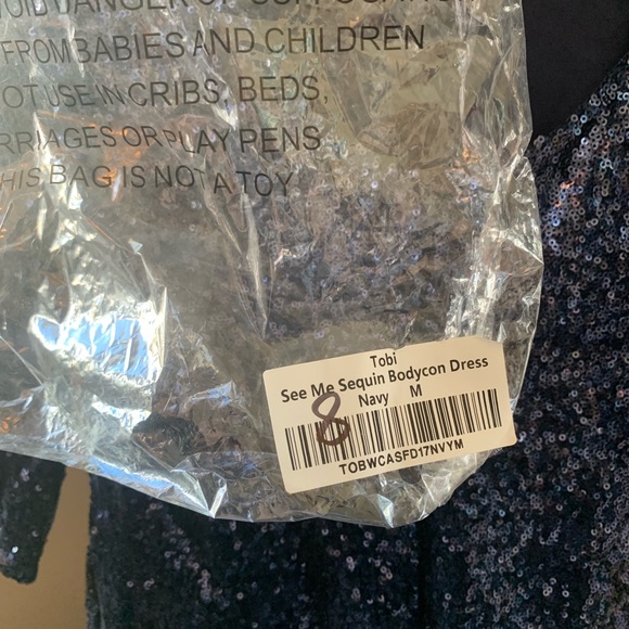 Navy Tobi Sequin 3/4 Sleeve Bodycon Dress - Picture 4 of 6